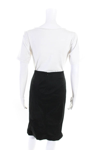 Theory Womens Cotton Back Zip Knee Length Pencil Skirt Black Size 6