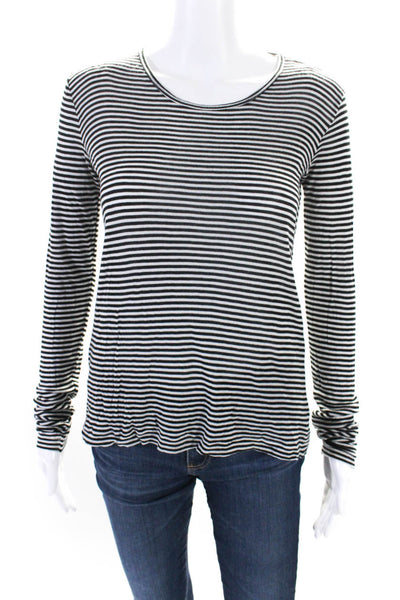 Theory Womens Long Sleeve Casual Striped T shirt White Black Size S