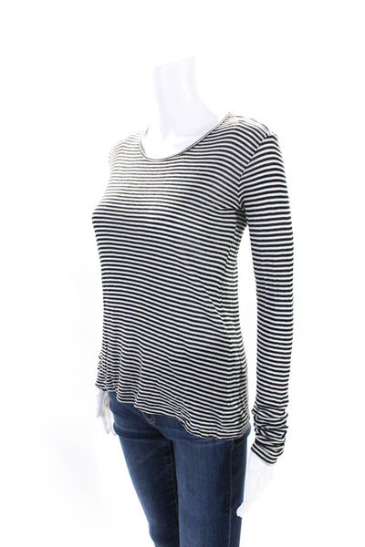 Theory Womens Long Sleeve Casual Striped T shirt White Black Size S