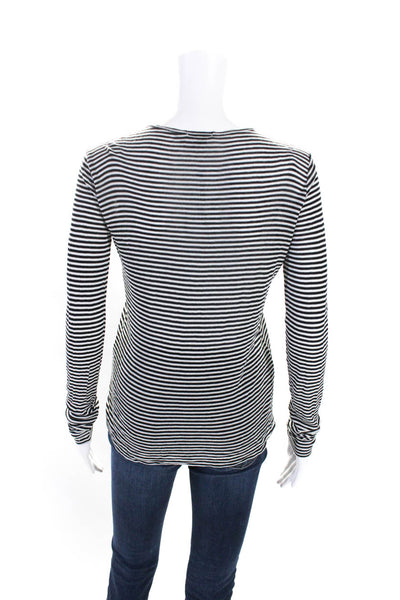 Theory Womens Long Sleeve Casual Striped T shirt White Black Size S