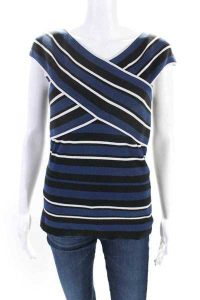 Timo Weiland Womens Sleeveless Off Shoulder Striped Blouse Blue Black Size L