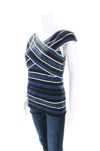 Timo Weiland Womens Sleeveless Off Shoulder Striped Blouse Blue Black Size L