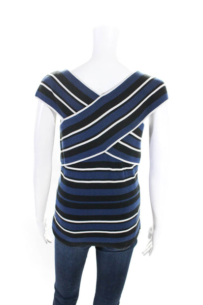 Timo Weiland Womens Sleeveless Off Shoulder Striped Blouse Blue Black Size L