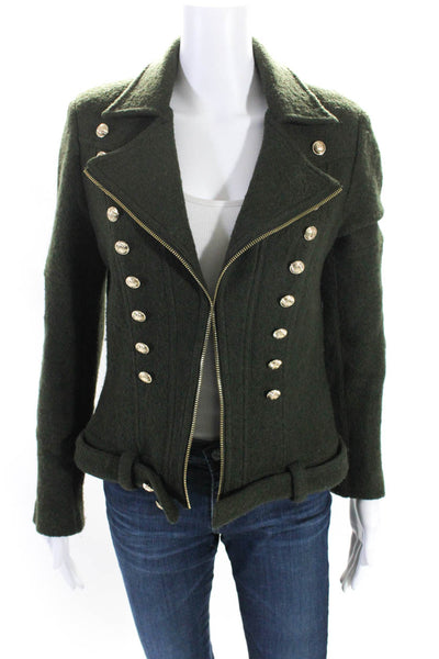 Insight Womens Lined Open Front Notched Collar Embellished Jacket Green Size 8