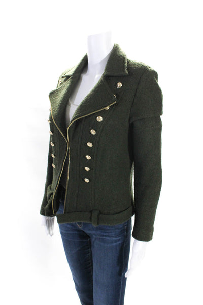 Insight Womens Lined Open Front Notched Collar Embellished Jacket Green Size 8