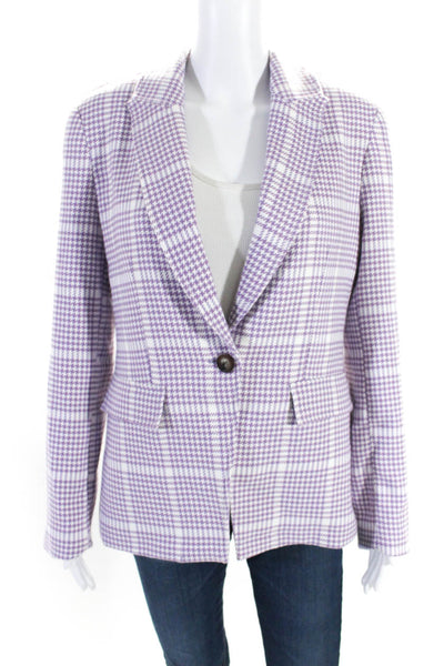 Blue Revival Womens Houndstooth Print One Button Blazer Jacket Purple Size M