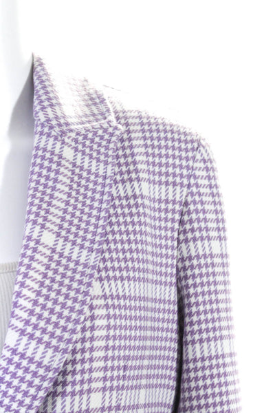 Blue Revival Womens Houndstooth Print One Button Blazer Jacket Purple Size M