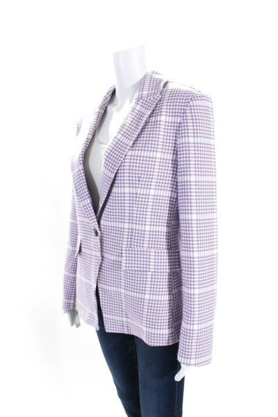 Blue Revival Womens Houndstooth Print One Button Blazer Jacket Purple Size M