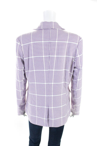 Blue Revival Womens Houndstooth Print One Button Blazer Jacket Purple Size M