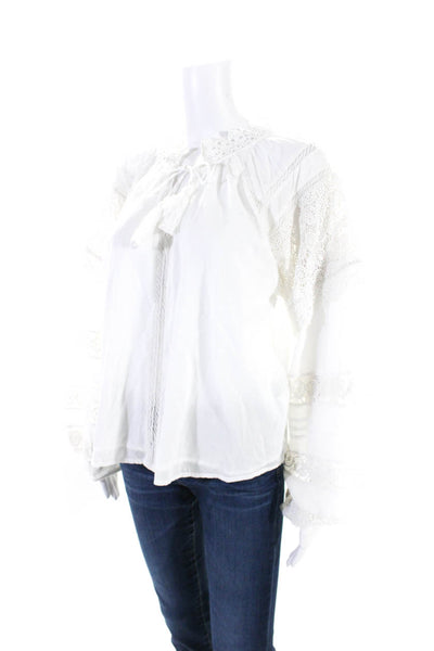 Elan Womens Cotton Long Sleeve V Neck Embroidered Blouse White Size M