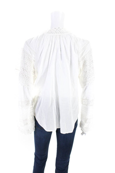 Elan Womens Cotton Long Sleeve V Neck Embroidered Blouse White Size M