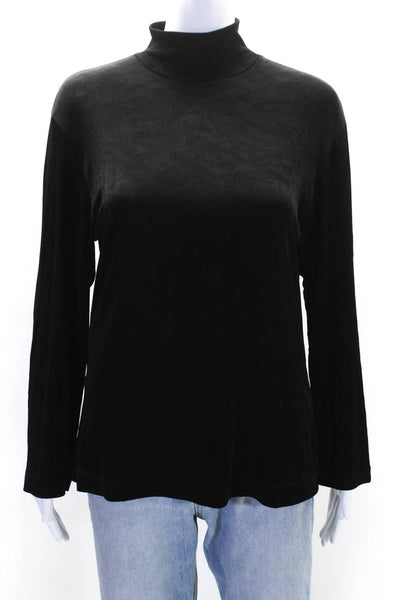 Joan Fagin Womens Jersey Knit Long Sleeve Mock Neck Shirt Top Black Size M