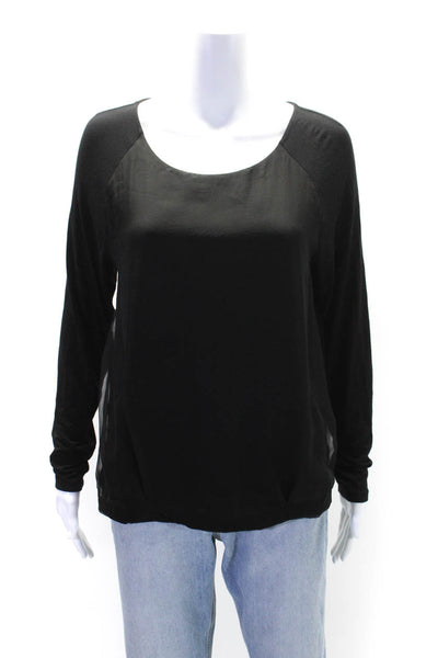 Les Copains Womens Chiffon Knit Long Sleeve Round Neck Shirt Top Black Size 46