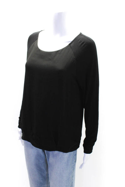 Les Copains Womens Chiffon Knit Long Sleeve Round Neck Shirt Top Black Size 46