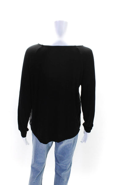 Les Copains Womens Chiffon Knit Long Sleeve Round Neck Shirt Top Black Size 46