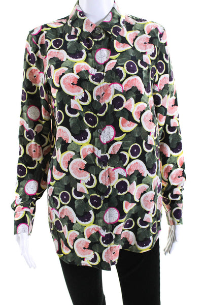 Equipment Femme Womens Silk Fruit Print Button Down Blouse Multicolor Size XS