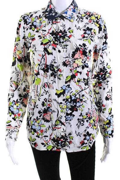 Equipment Femme Womens Silk Floral Print Long Sleeve Button Up Top White Sz XS