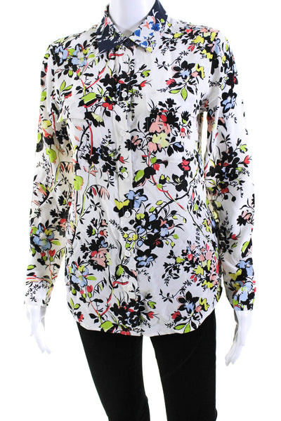 Equipment Femme Womens Silk Floral Print Long Sleeve Button Up Top White Sz XS