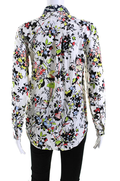 Equipment Femme Womens Silk Floral Print Long Sleeve Button Up Top White Sz XS