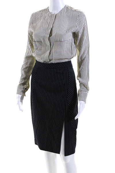 Altuzarra Womens Silk Striped Print Slit Midi Pencil Dress White Black Size 34