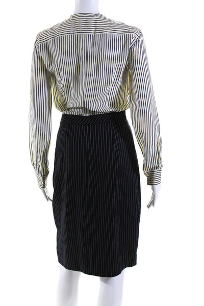 Altuzarra Womens Silk Striped Print Slit Midi Pencil Dress White Black Size 34