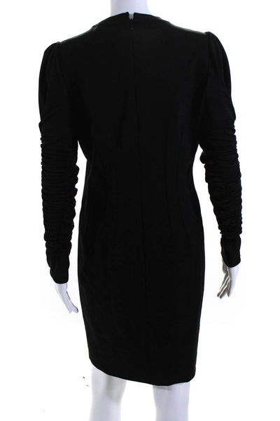 Elie Tahari Womens Ruched Long Sleeve Crewneck Midi Sheath Dress Black Size 8