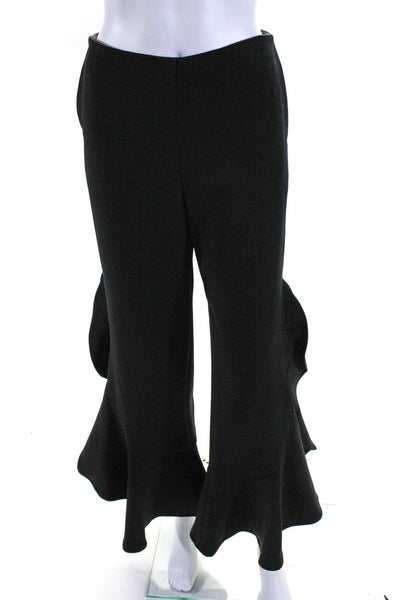 Hartly Womens Mid Rise Back Zip Ruffled Trim Flared Dress Trousers Black Size S