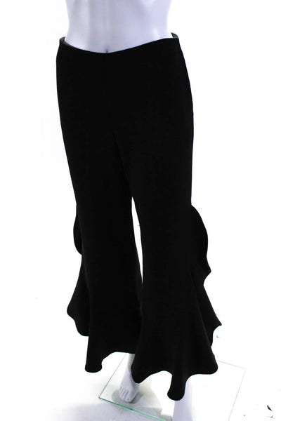 Hartly Womens Mid Rise Back Zip Ruffled Trim Flared Dress Trousers Black Size S