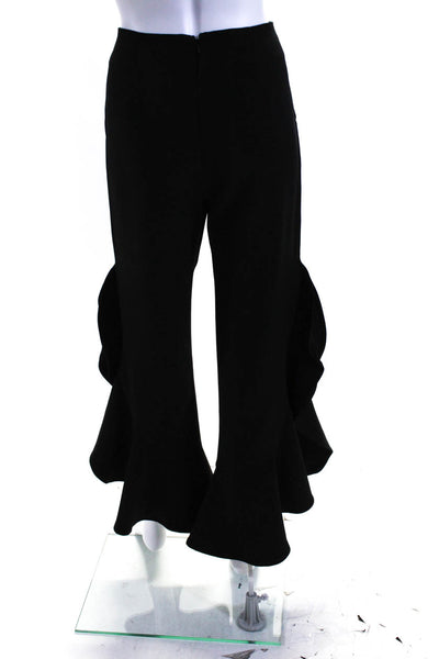 Hartly Womens Mid Rise Back Zip Ruffled Trim Flared Dress Trousers Black Size S