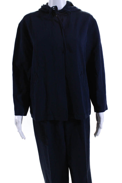 Les Copains Womens Wool Hooded Top Pleated Front Pants Set Navy Blue Size 44