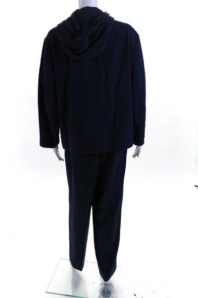 Les Copains Womens Wool Hooded Top Pleated Front Pants Set Navy Blue Size 44