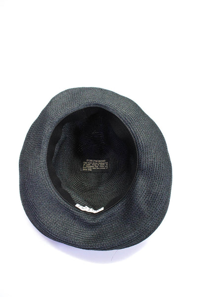 Eric Javits Womens Raffia Woven Short Curved Brim Derby Sunhat Black Size OS