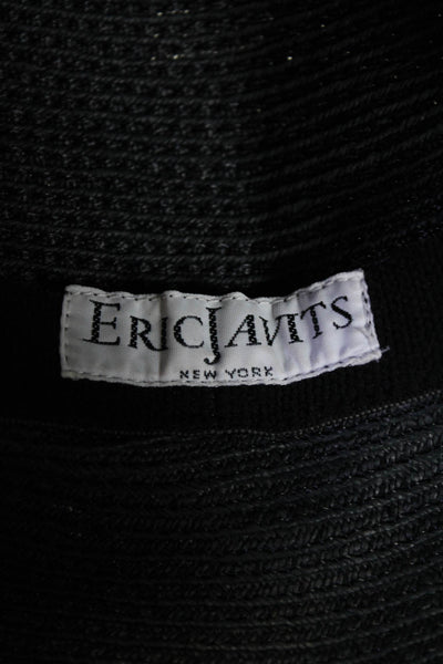 Eric Javits Womens Raffia Woven Short Curved Brim Derby Sunhat Black Size OS