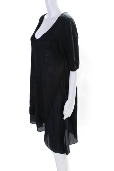 Eileen Fisher Women's V-Neck Short Sleeves Mini Sweater Dress Black Size L