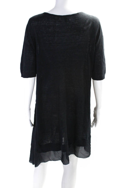 Eileen Fisher Women's V-Neck Short Sleeves Mini Sweater Dress Black Size L