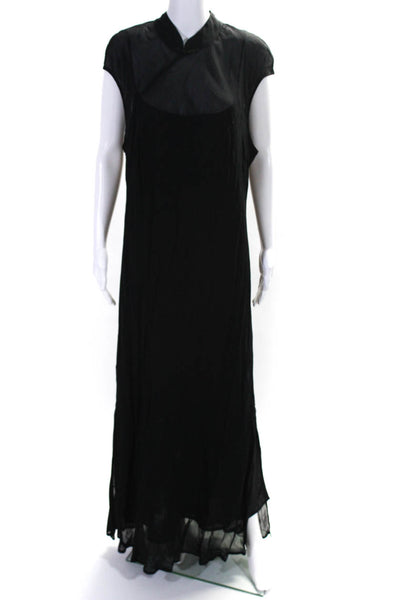 Donna Ricco Women's V-Neck Short Sleeves Sheer Maxi Dress Black Size 18W