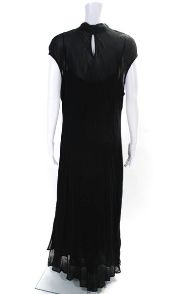 Donna Ricco Women's V-Neck Short Sleeves Sheer Maxi Dress Black Size 18W