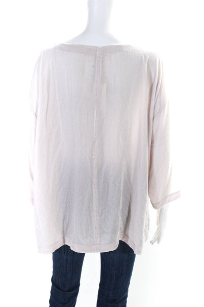 Eileen Fisher Women's Round Neck Short Sleeves Boxy Blouse Light Pink Size XL