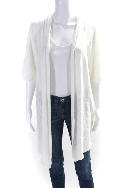 Eileen Fisher Women's Round Neck Short Sleeves Open Front Cardigan White Size XL