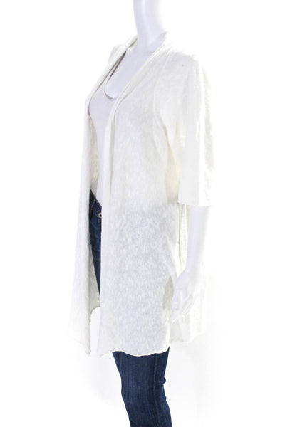 Eileen Fisher Women's Round Neck Short Sleeves Open Front Cardigan White Size XL