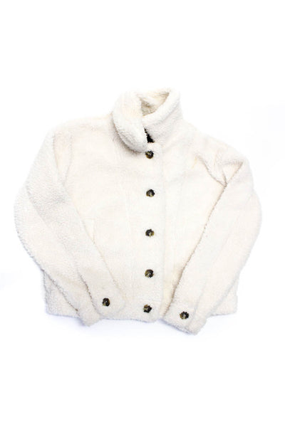 Katie J Childrens Girls Faux Sherpa Fleece Button Up Jacket White Size Medium