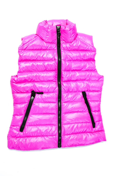 SAM New York Childrens Girls Full Zip Puffer Vest Hot Pink Black Size 8