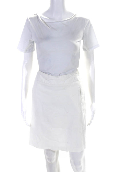 Sandro Womens Cotton Back Zip Knee Length Skirt White Size 6