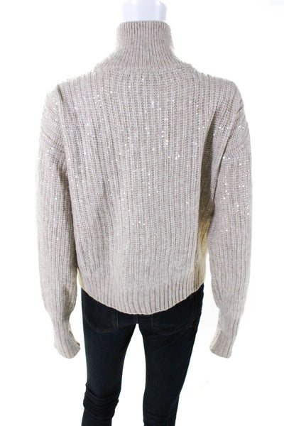 Design History Womens Half Zip Sequin Embellished Ribbed Pullover Beige Size XS