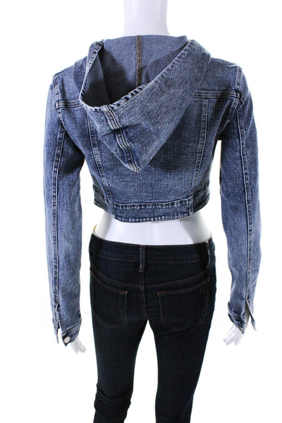 Akira Black Label Womens Cotton Cropped Hooded Denim Jacket Blue Size S