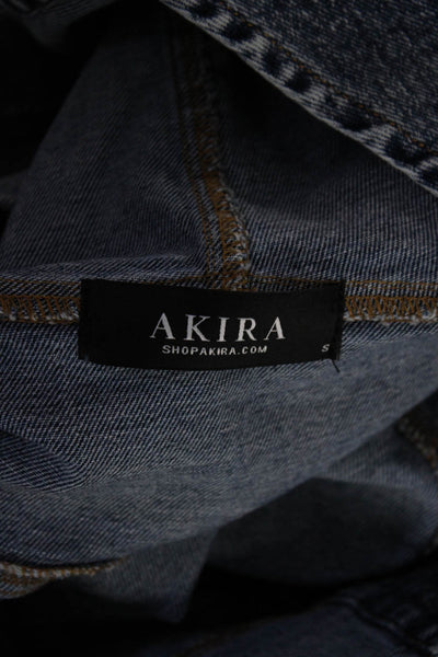 Akira Black Label Womens Cotton Cropped Hooded Denim Jacket Blue Size S