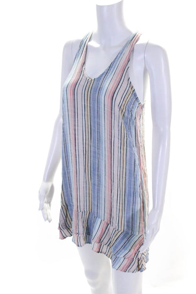 Bella Dahl Womens Striped Scoop Neck Ruffle Trim Shift Dress Multicolor Size S