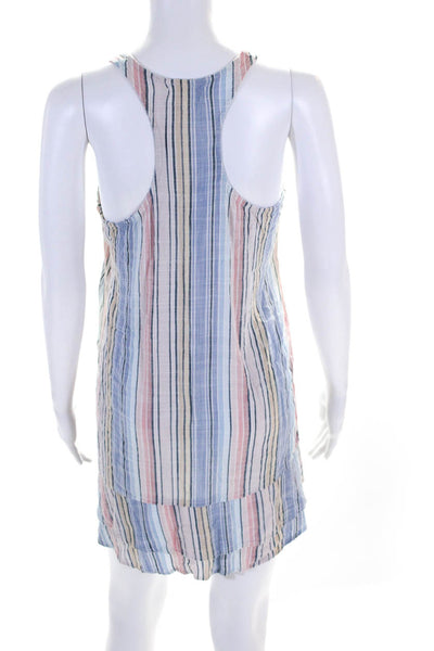 Bella Dahl Womens Striped Scoop Neck Ruffle Trim Shift Dress Multicolor Size S