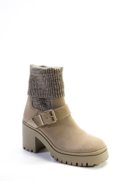 Blondo Women's Round Toe Block Heels Lug Sole Waterproof Boot Beige Size 6