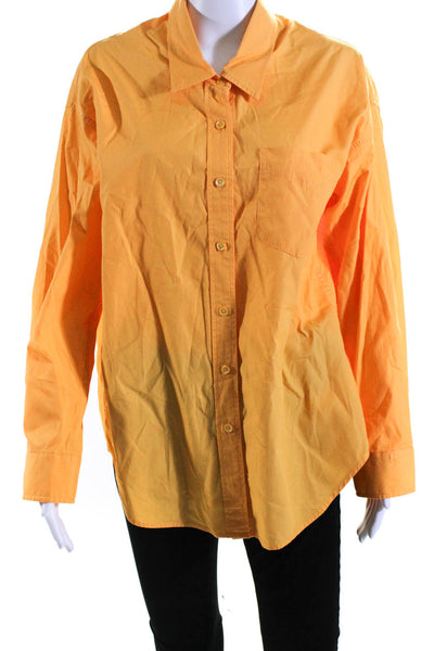 Wilfred Free Womens Button Front Long Sleeve Collared Shirt Yellow Cotton XS